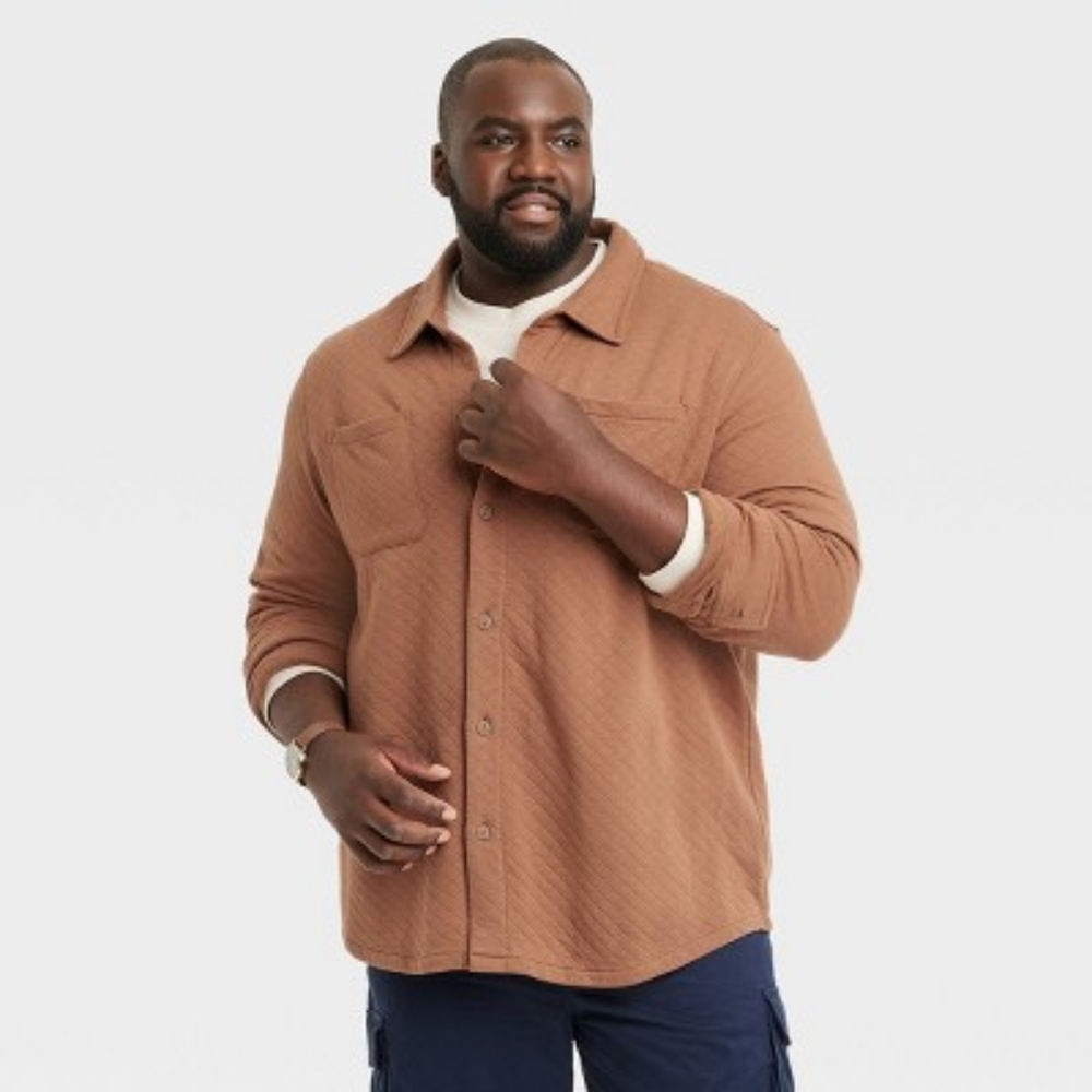 Men's Long Sleeve Knit Quilted Button Down Shirt Jacket - Goodfellow & Co Cedar
